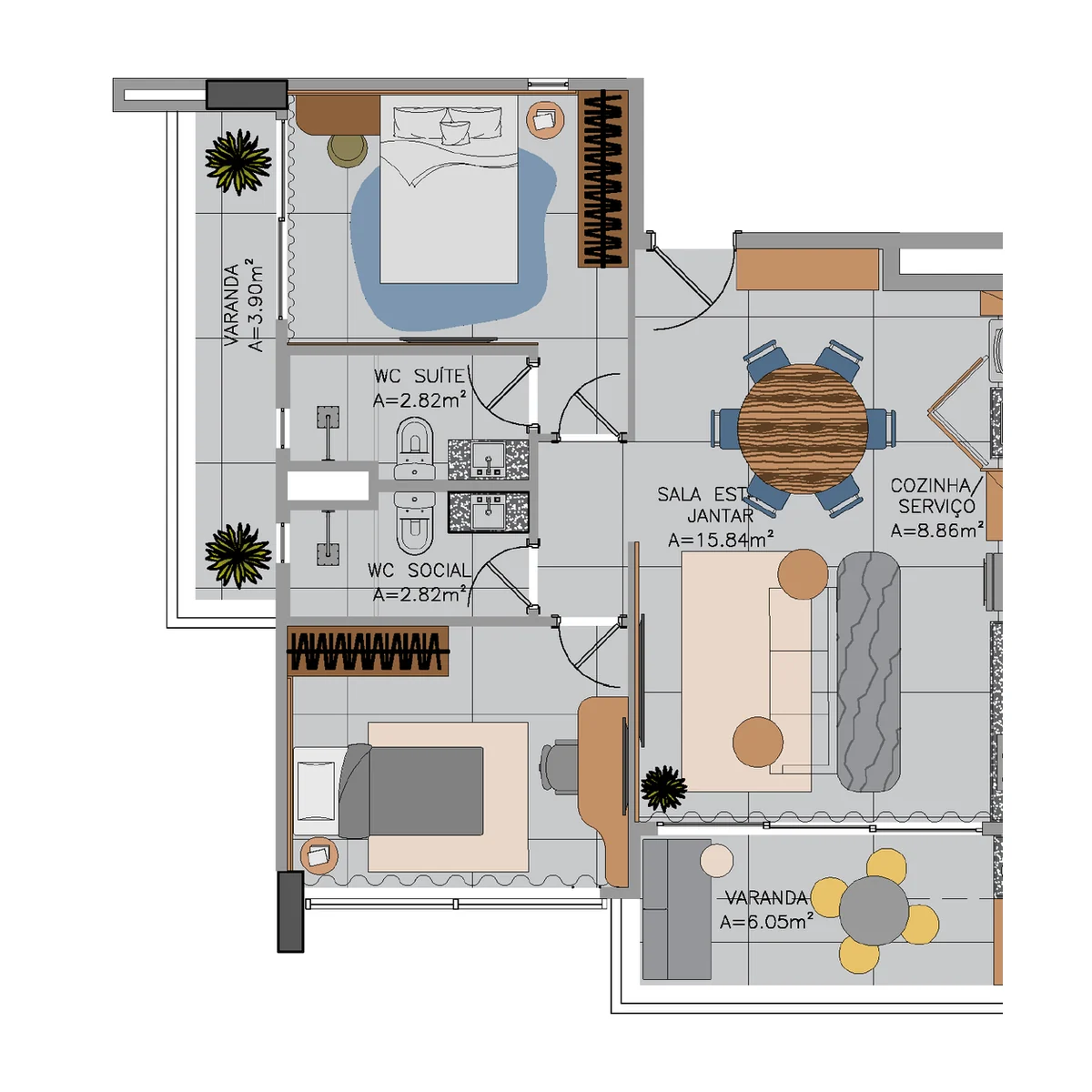 Layout preliminar do apartamento de aproximadamente 67 m² do Vitra Residence